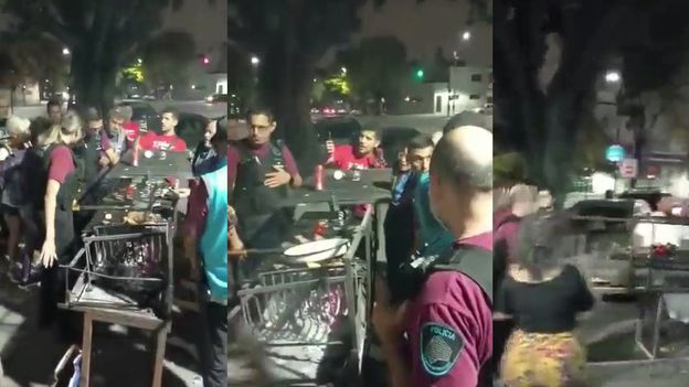 Hicieron un asado en la vereda y policías les incautaron la parrilla: tenían 2 kilos de carne